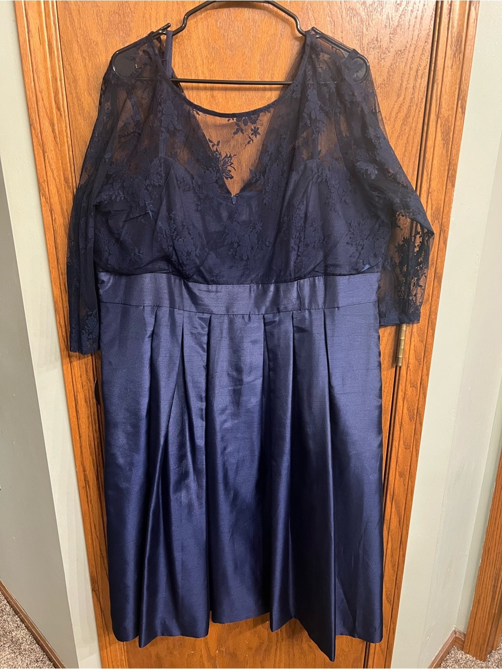 Jessica Howard Navy Lace Bodice Satin A-Line Dress